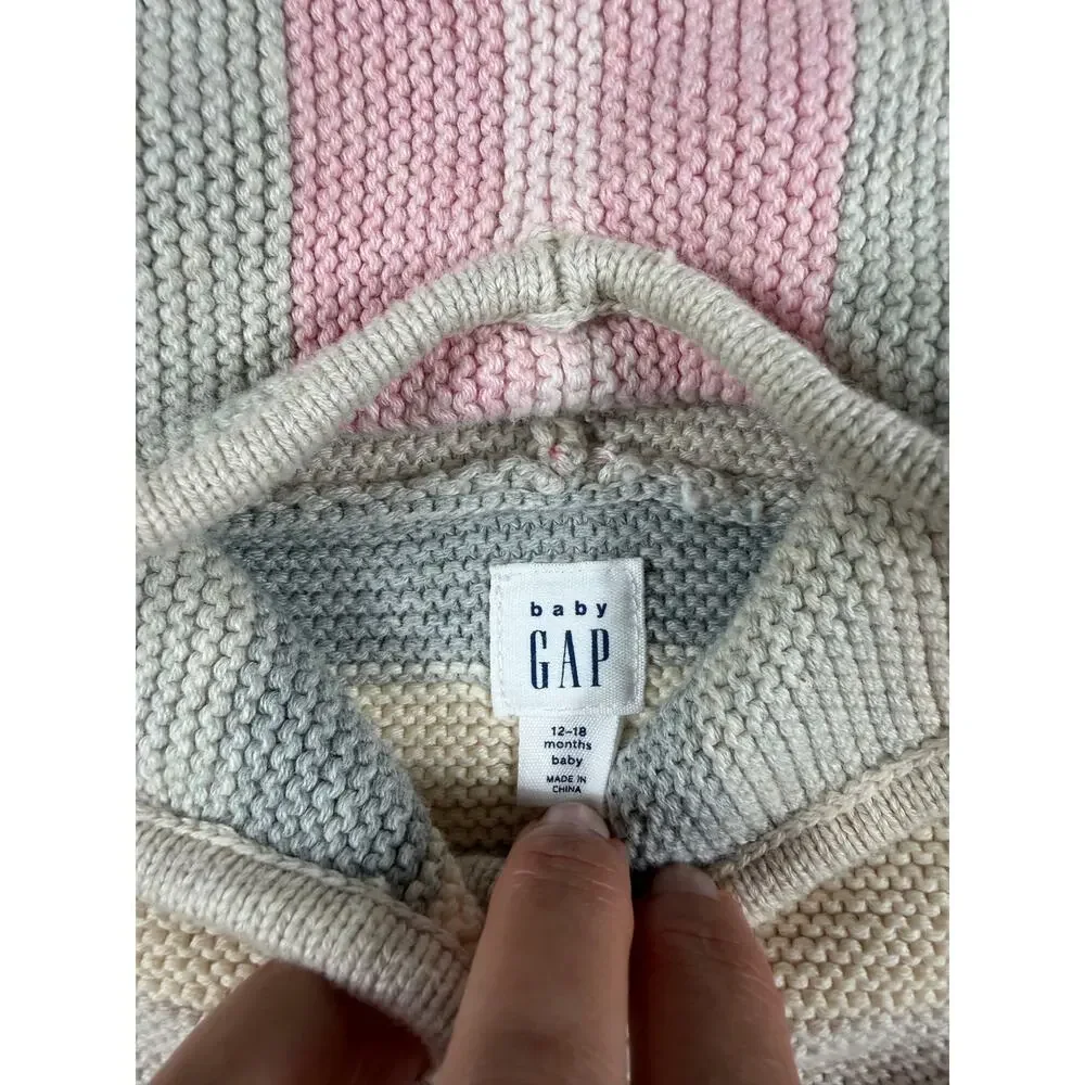 Baby Gap Pastel Striped Bear Ear Hooded Knit Cardigan 12–18 Months